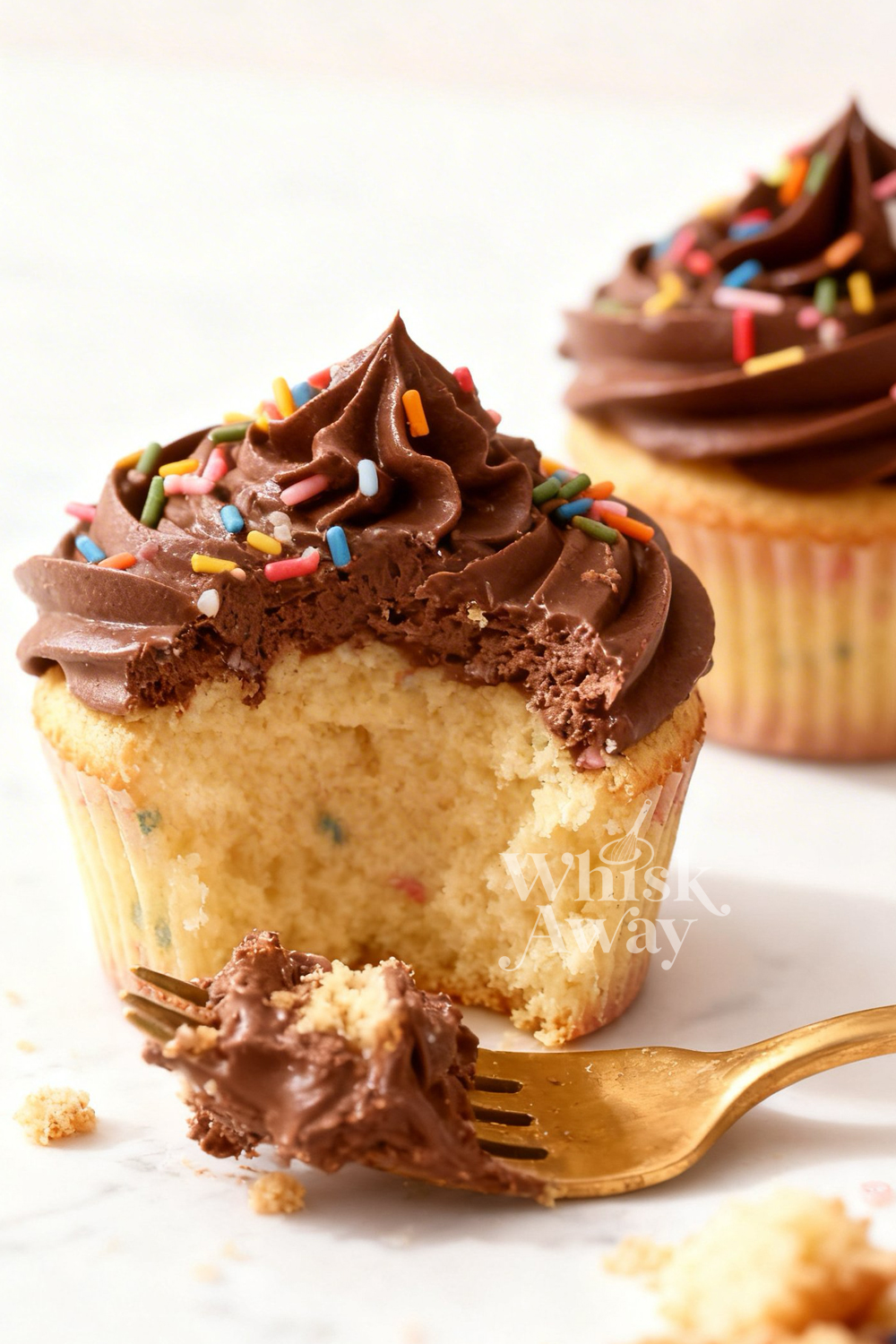 funfetti cupcake with chocolate frosting