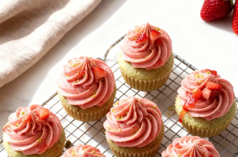 Pistachio Strawberry Cupcakes
