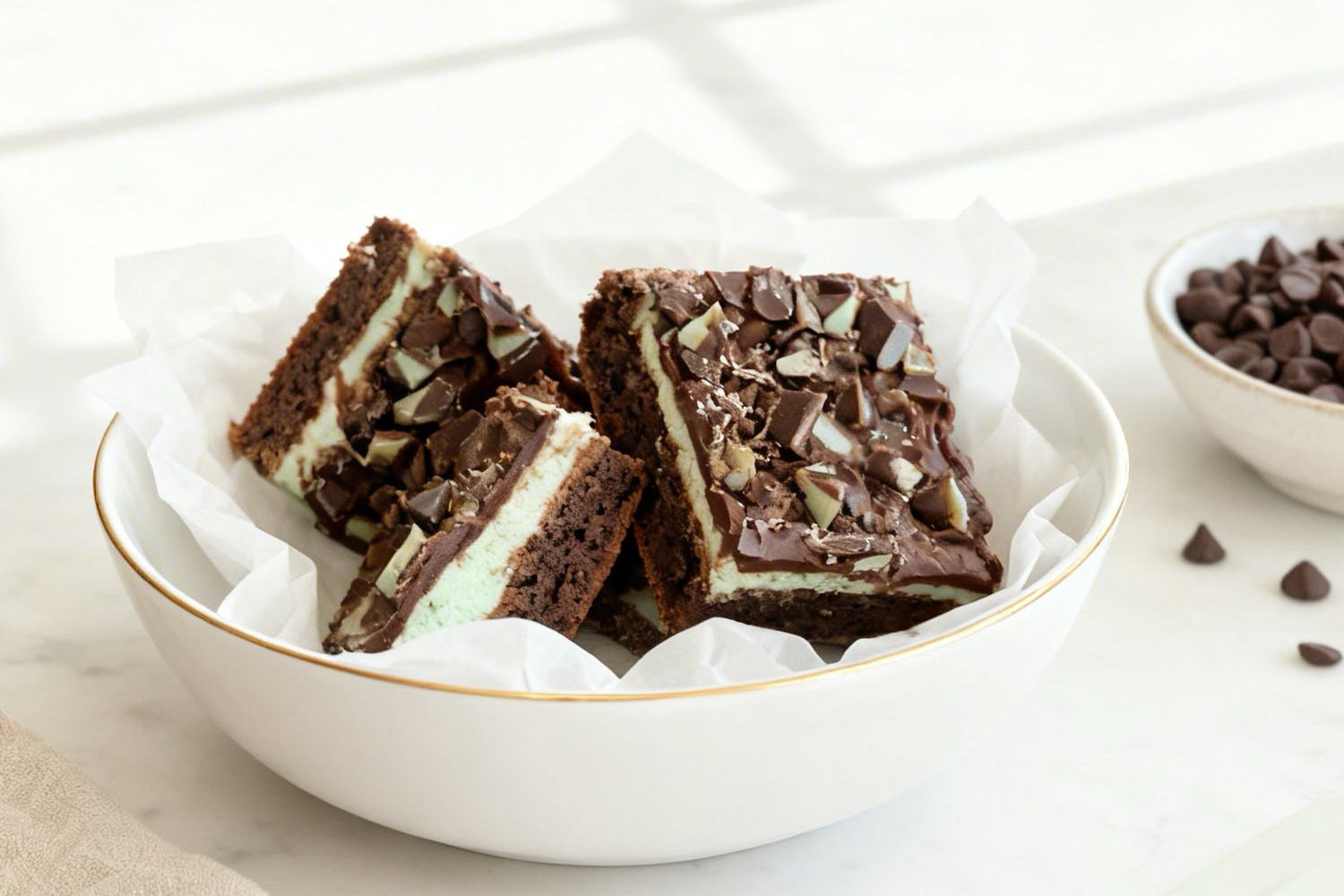 Mint Chocolate Chip Brownie Bars