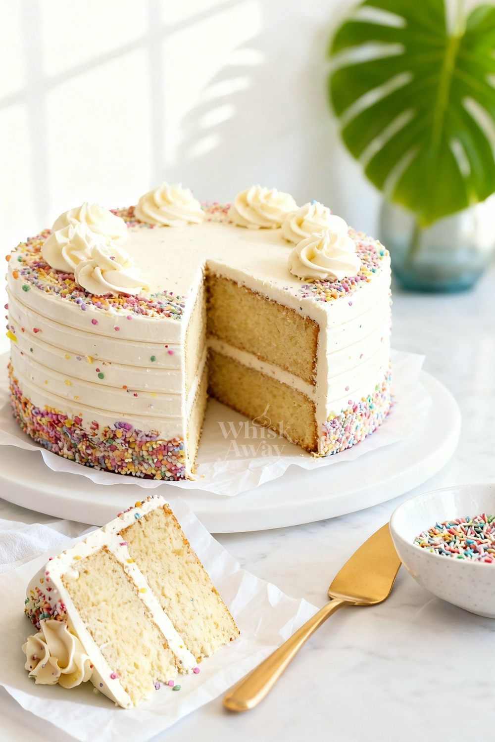 white cake with vanilla buttercream