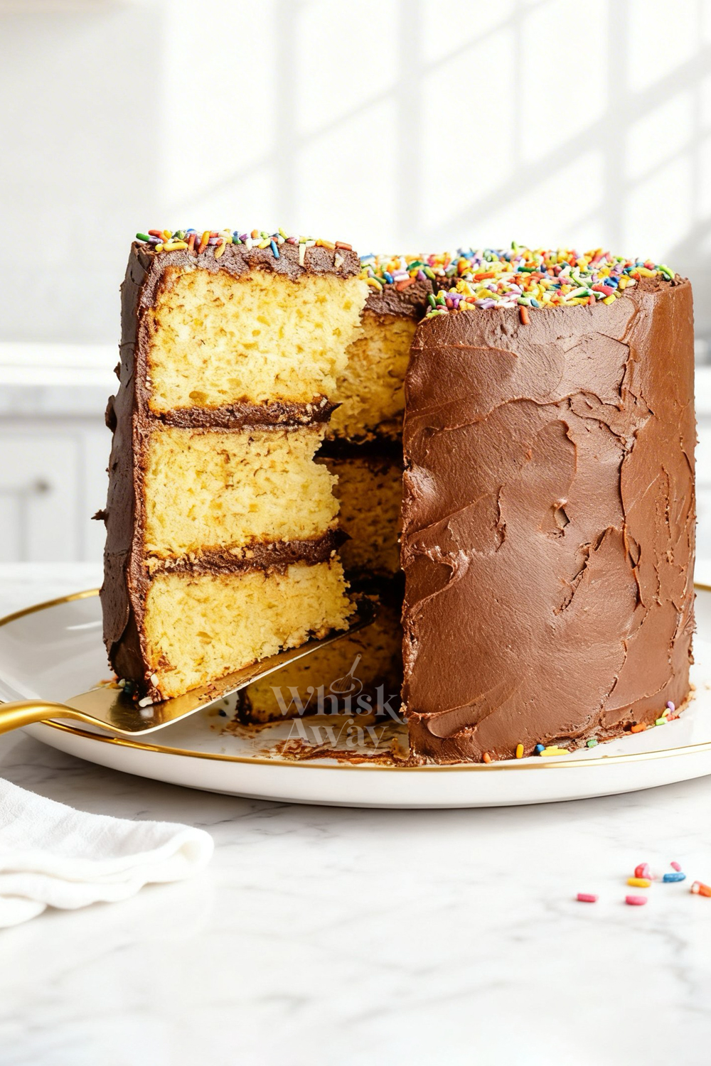 yellow cake with chocolate buttercream 