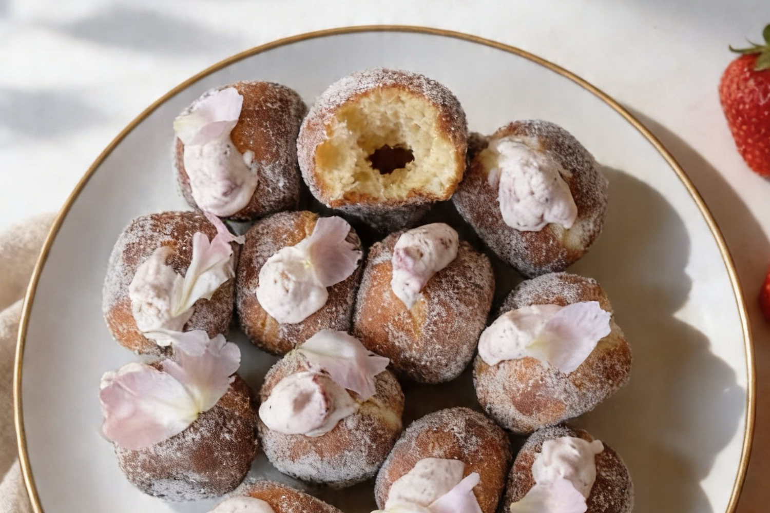 strawberry cheesecake brioche donuts