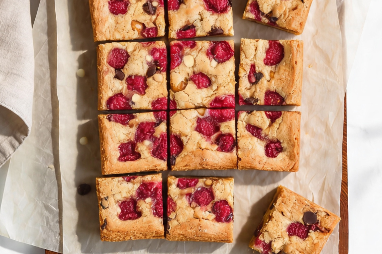 Raspberry Hazelnut Chocolate Chip Blondies