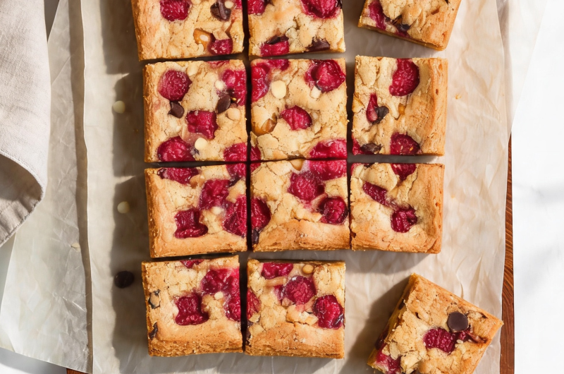 Raspberry Hazelnut Chocolate Chip Blondies